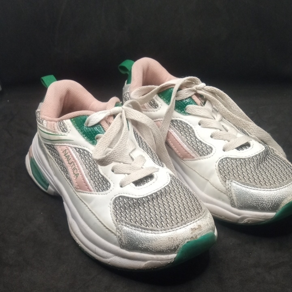 Size 1 Nautica White and Green Sneakers with Supportive Design & Green Accents